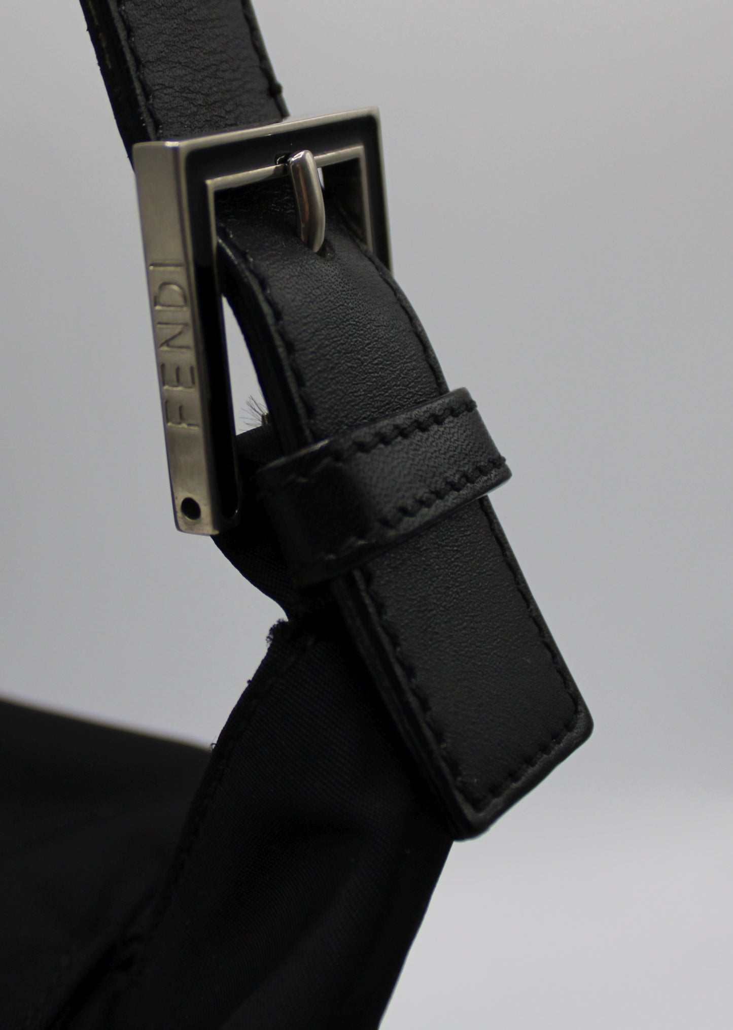 Fendi Black Neoprene Leather Strap Magnetic Logo Shoulder Bag