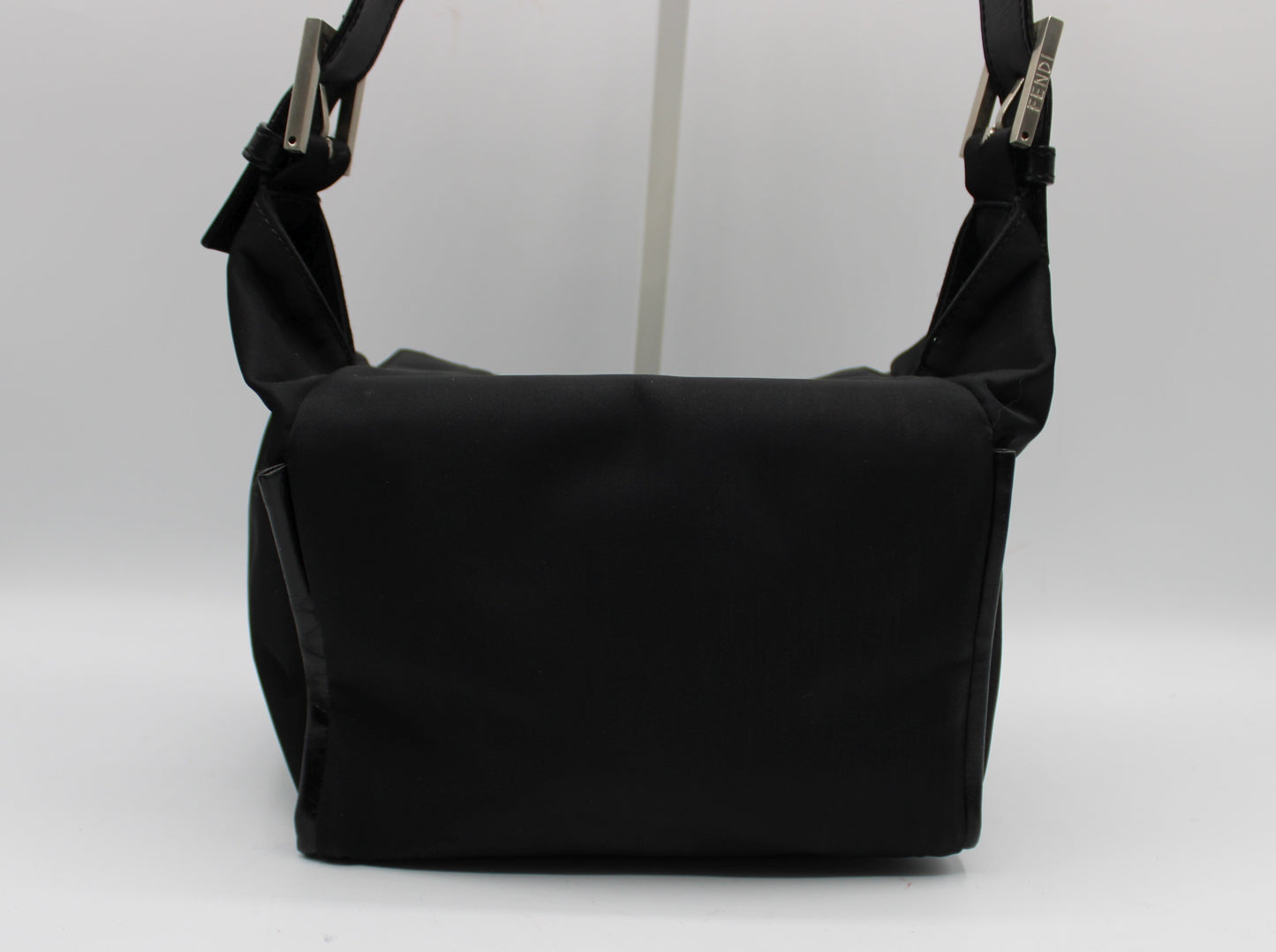 Fendi Black Neoprene Leather Strap Magnetic Logo Shoulder Bag