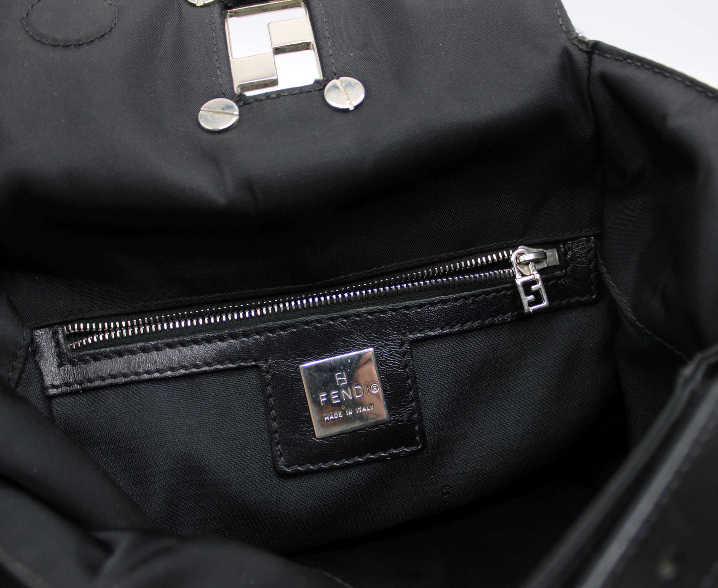 Fendi Black Neoprene Leather Strap Magnetic Logo Shoulder Bag