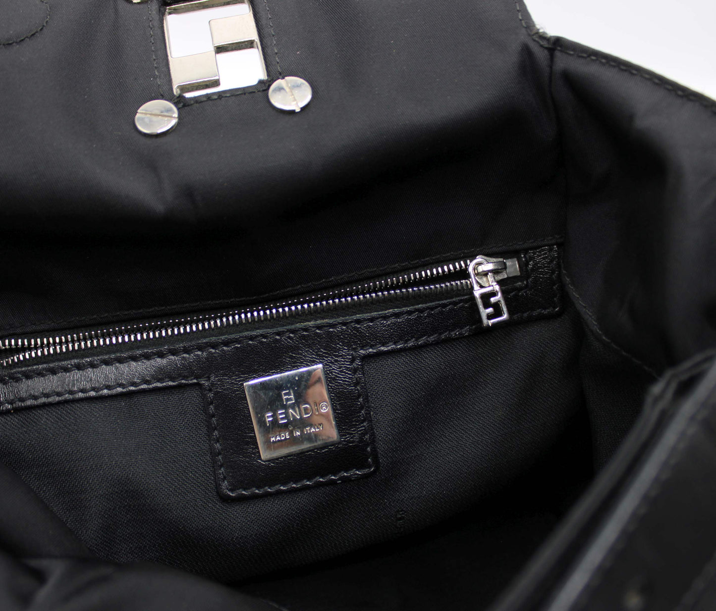 Fendi Black Neoprene Leather Strap Magnetic Logo Shoulder Bag