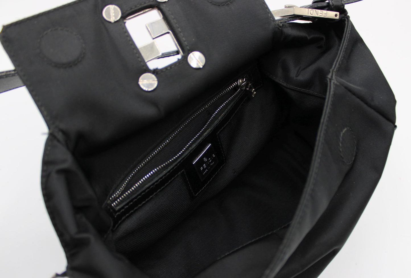 Fendi Black Neoprene Leather Strap Magnetic Logo Shoulder Bag