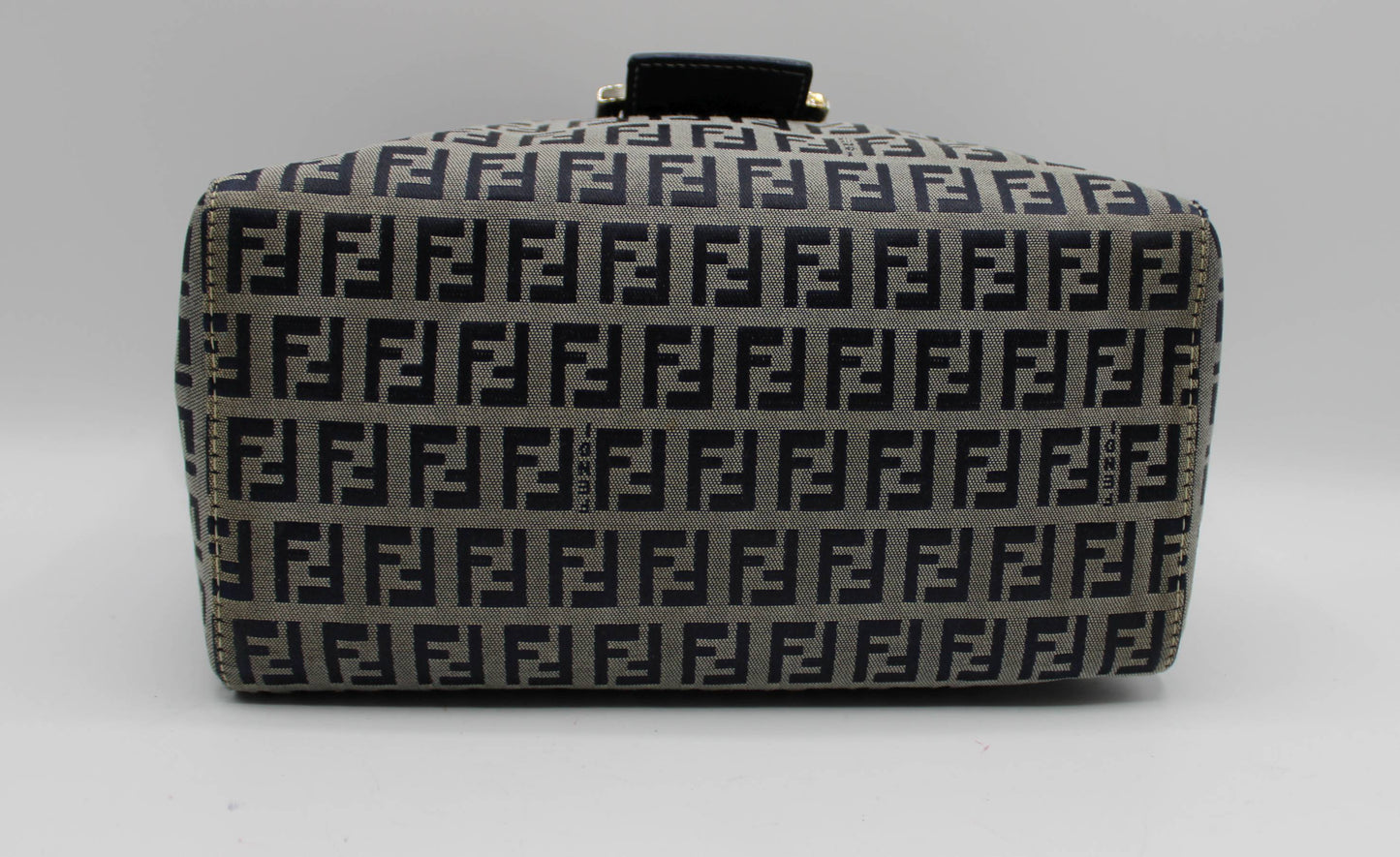 Fendi Navy Zucca Canvas Leather Mini Baguette Bag