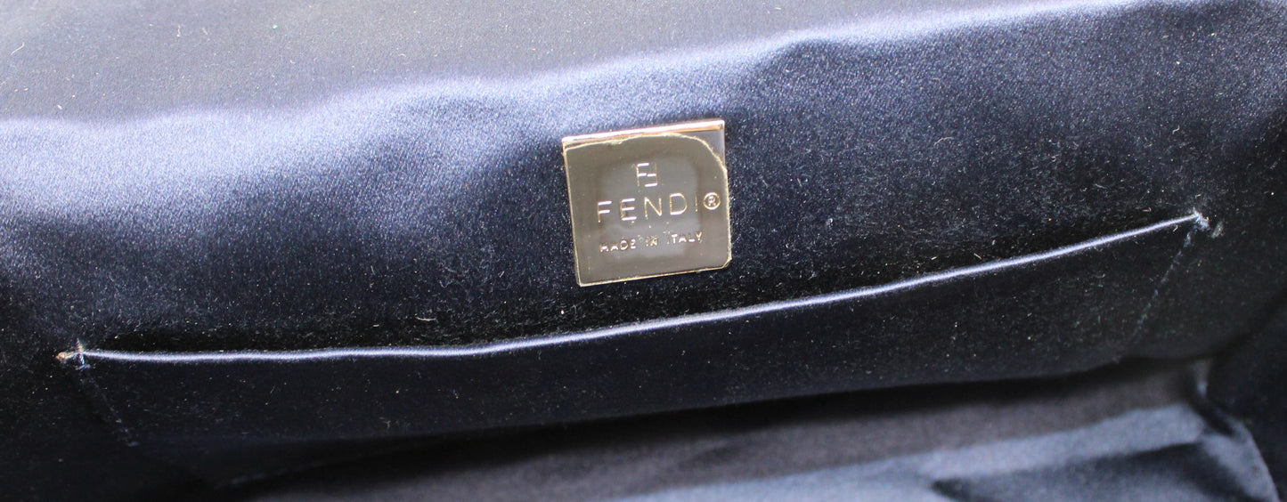 Fendi Navy Zucca Canvas Leather Mini Baguette Bag