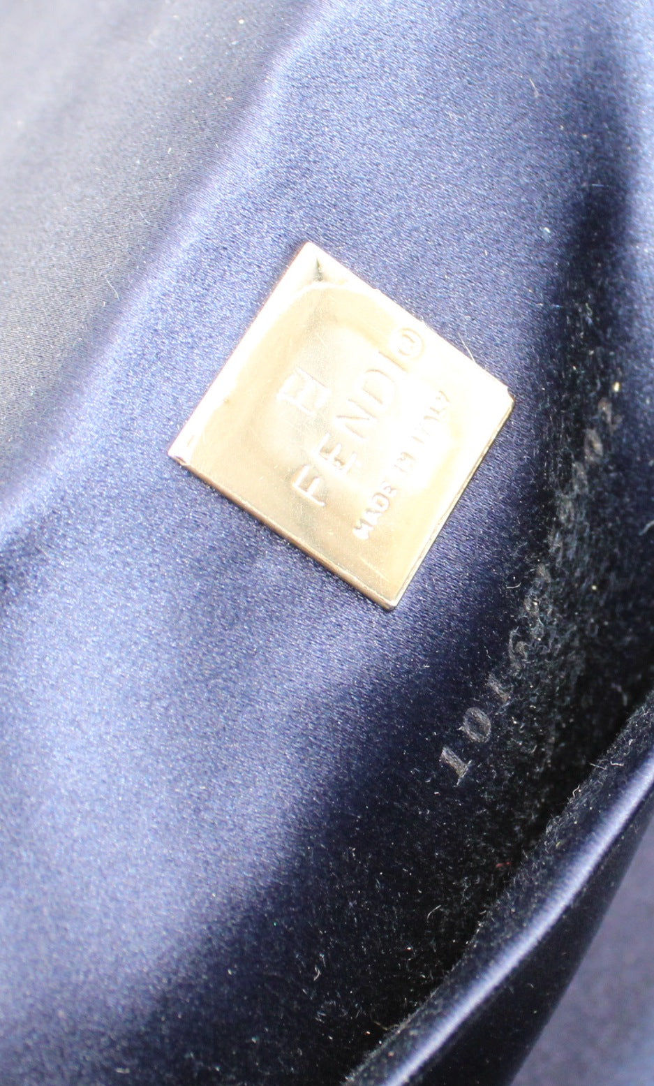 Fendi Navy Zucca Canvas Leather Mini Baguette Bag
