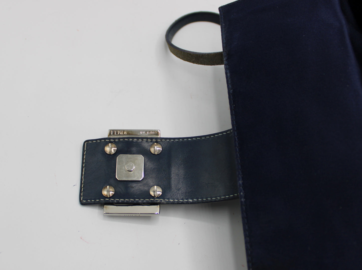 Fendi Navy Zucca Canvas Leather Mini Baguette Bag