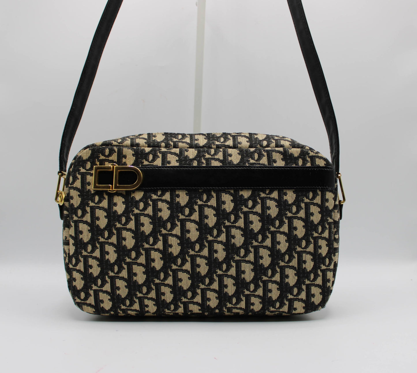 Christian Dior Black Trotter Canvas Leather Strap Shoulder Bag