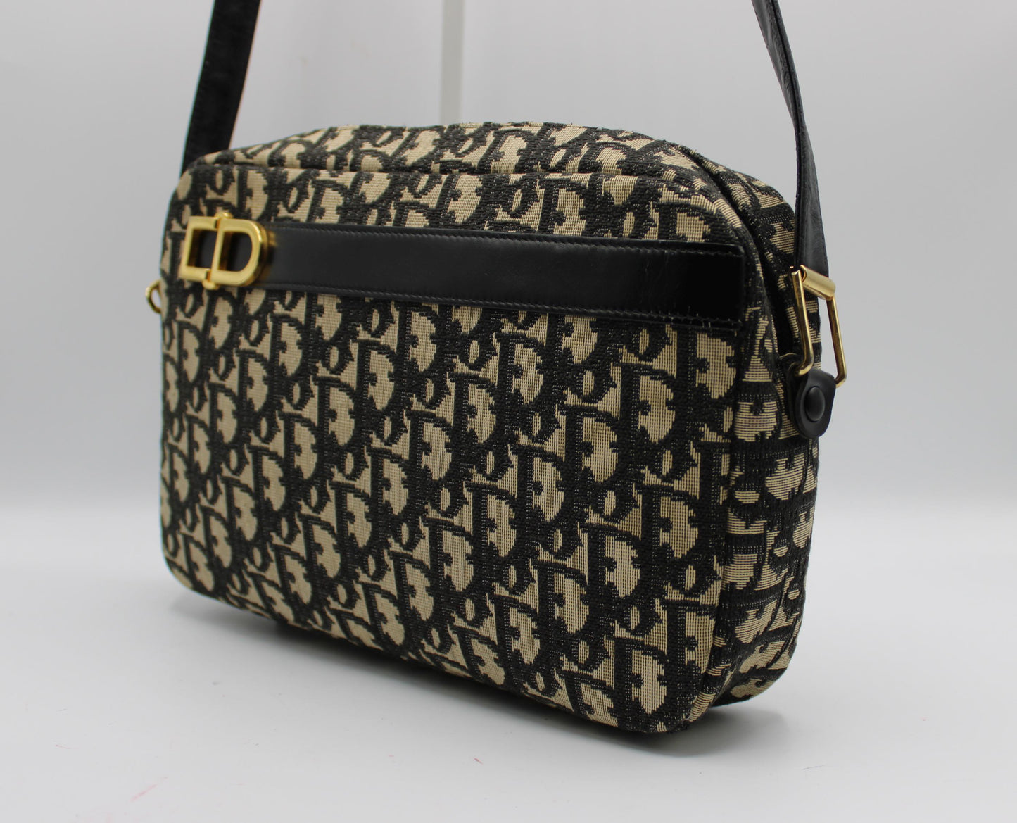 Christian Dior Black Trotter Canvas Leather Strap Shoulder Bag