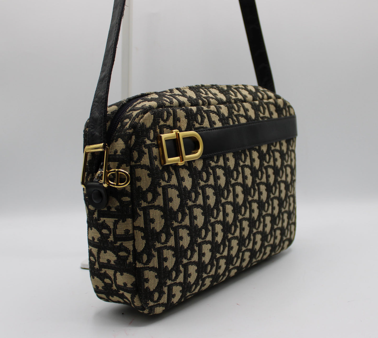 Christian Dior Black Trotter Canvas Leather Strap Shoulder Bag