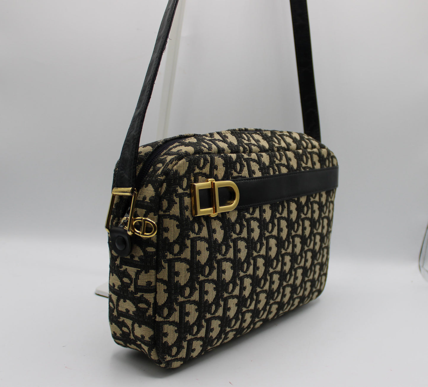 Christian Dior Black Trotter Canvas Leather Strap Shoulder Bag