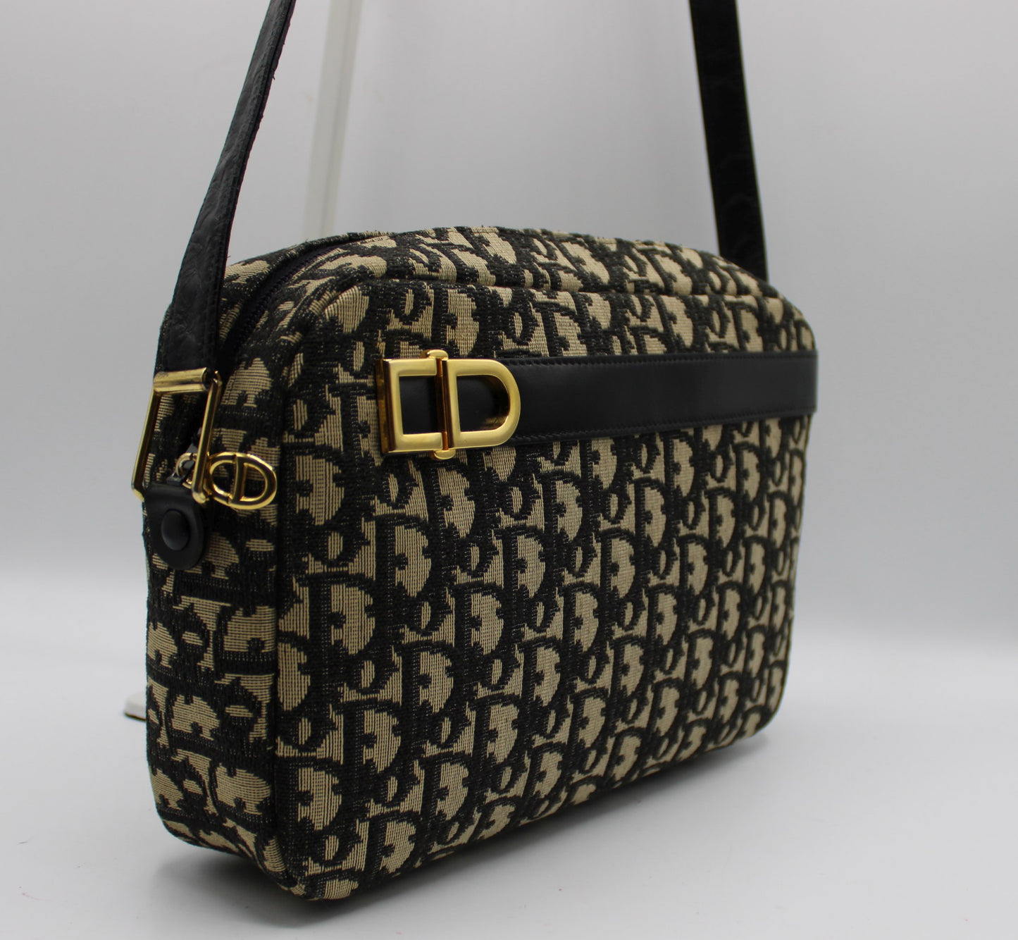 Christian Dior Black Trotter Canvas Leather Strap Shoulder Bag