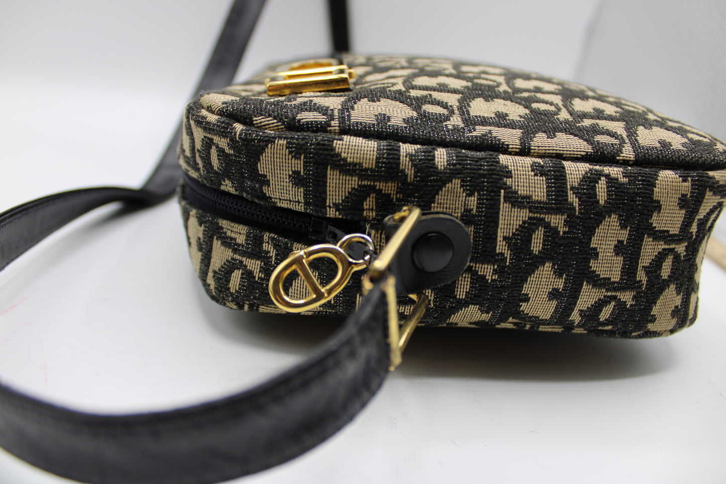 Christian Dior Black Trotter Canvas Leather Strap Shoulder Bag