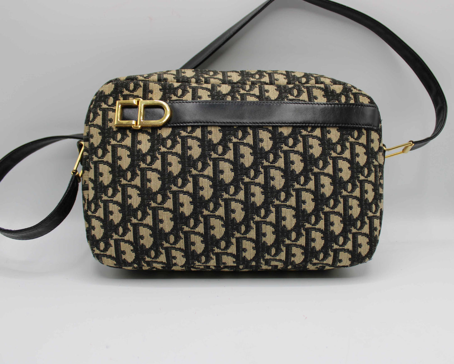 Christian Dior Black Trotter Canvas Leather Strap Shoulder Bag