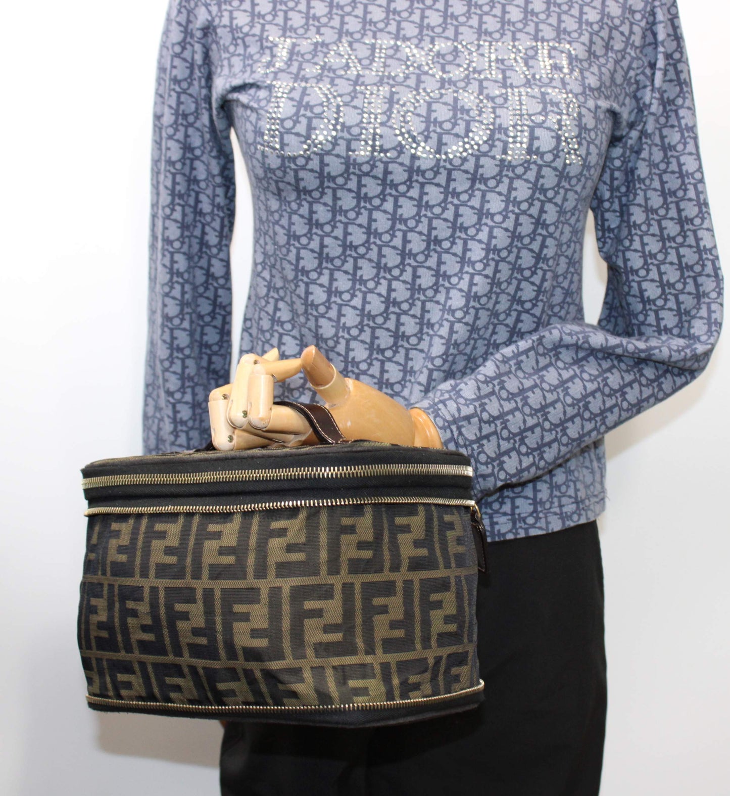 Fendi Brown Zucca Canvas Leather Vanity Pouch Bag