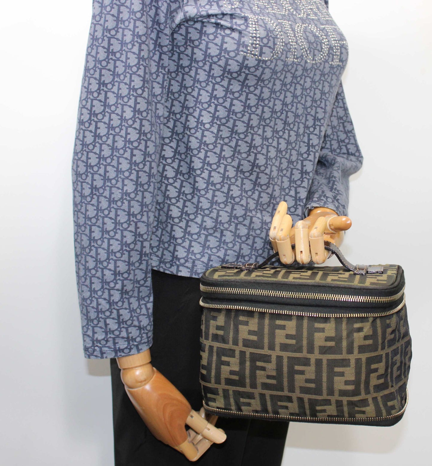 Fendi Brown Zucca Canvas Leather Vanity Pouch Bag