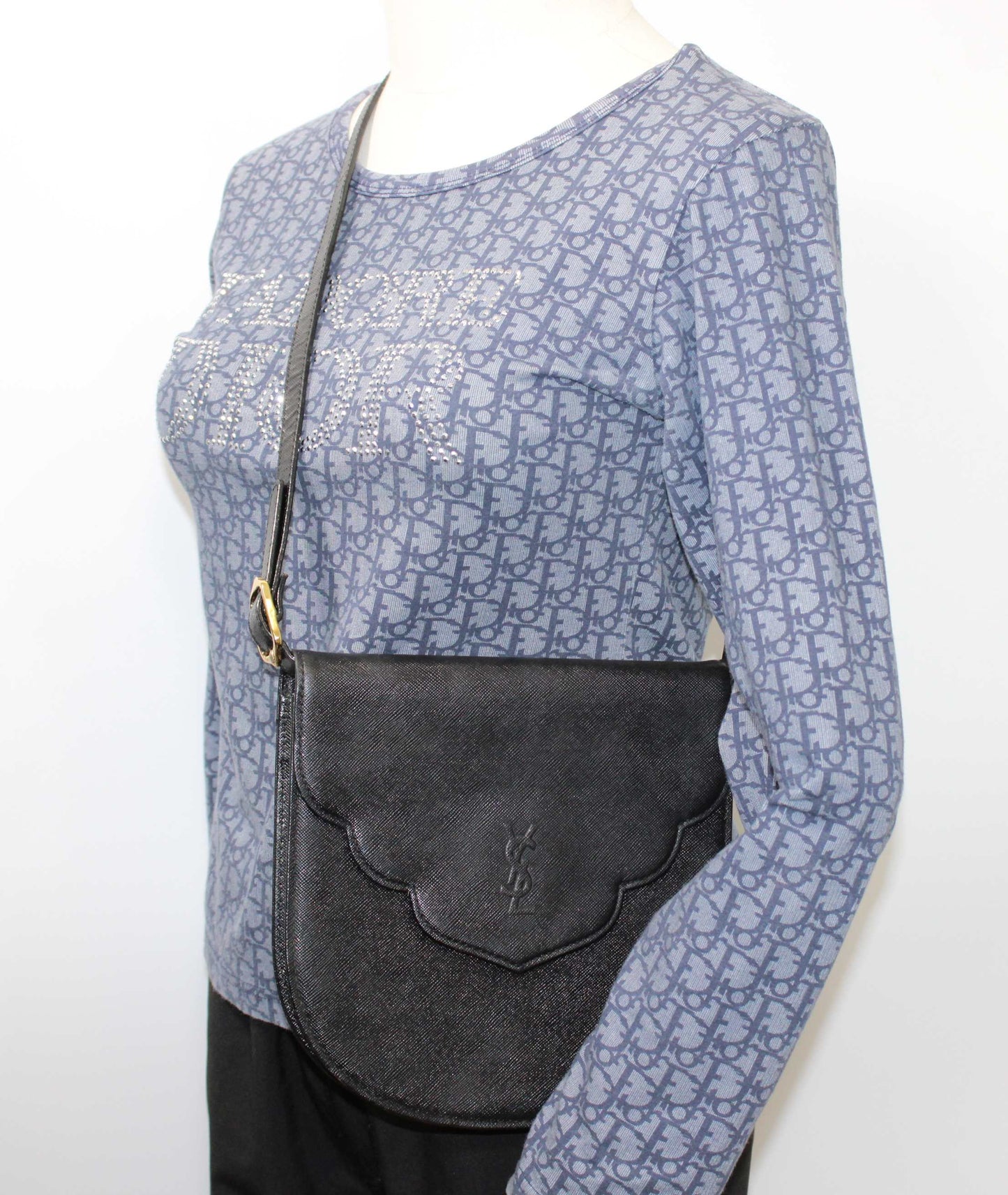 Yves Saint Laurent Black Leather Logo Flap Crossbody Bag