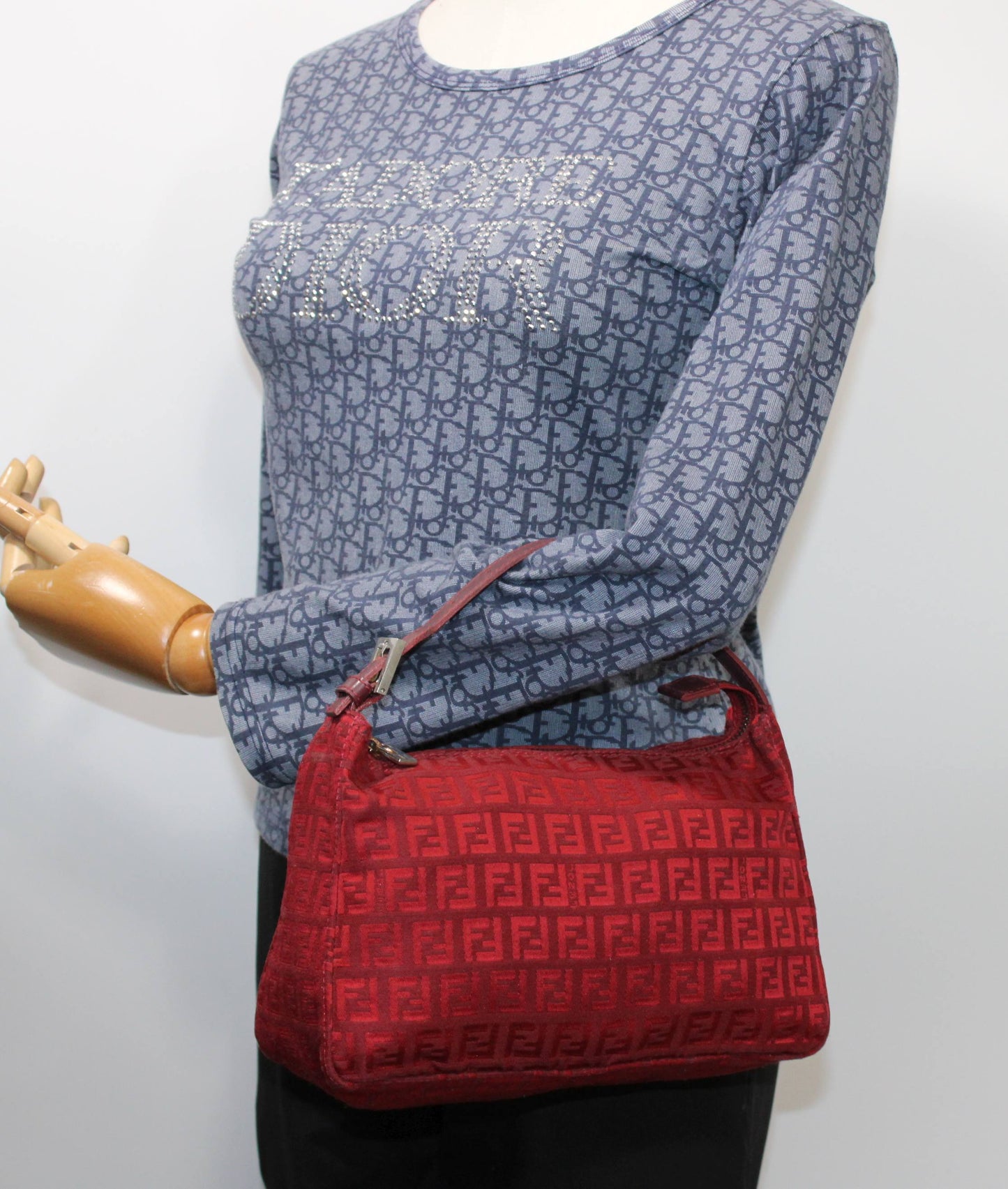 Fendi Red Zucca Canvas Pochette Shoulder Bag