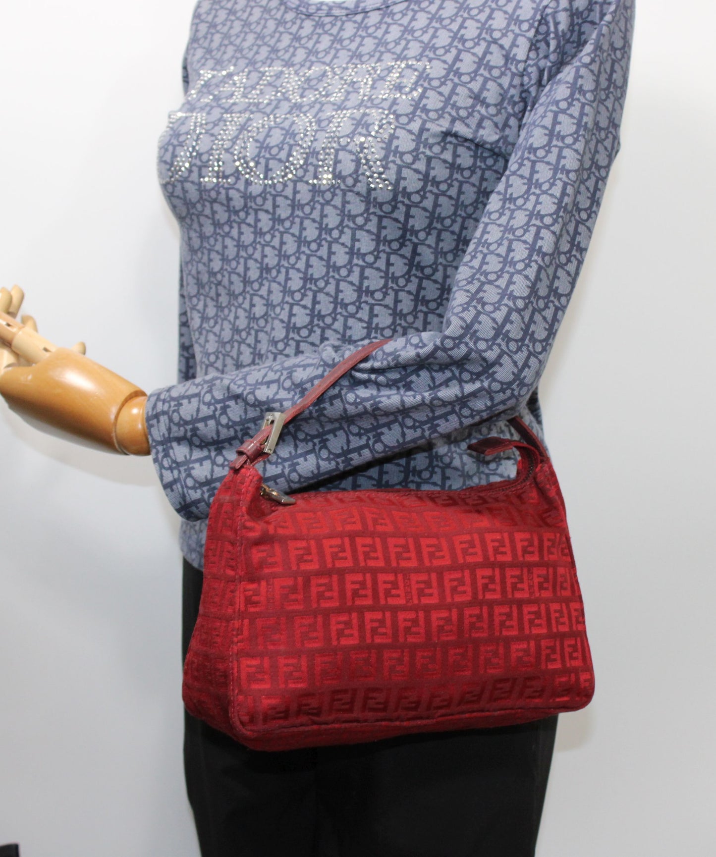 Fendi Red Zucca Canvas Pochette Shoulder Bag
