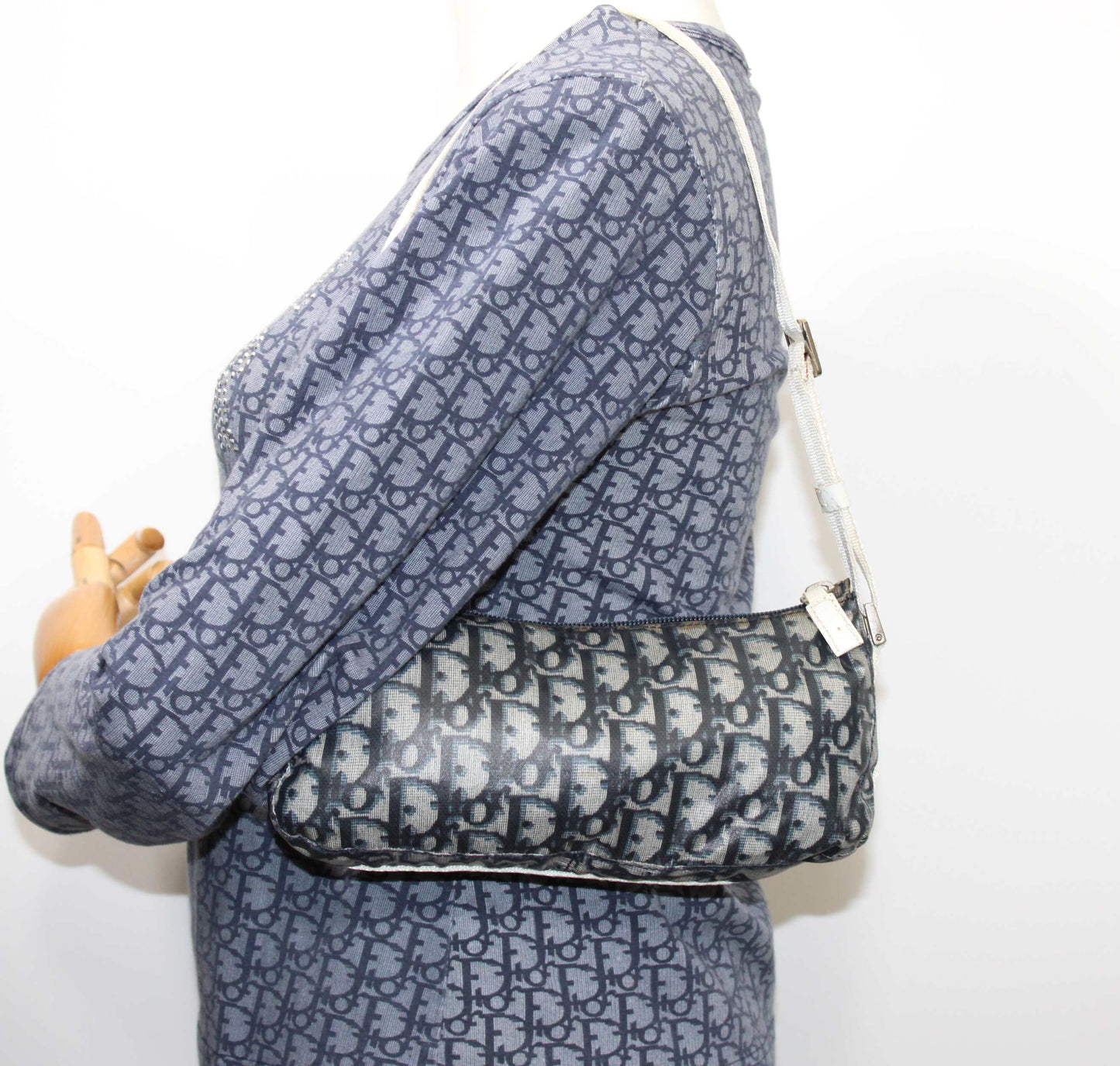 Christian Dior Navy White Trotter Nylon Mini Shoulder Bag