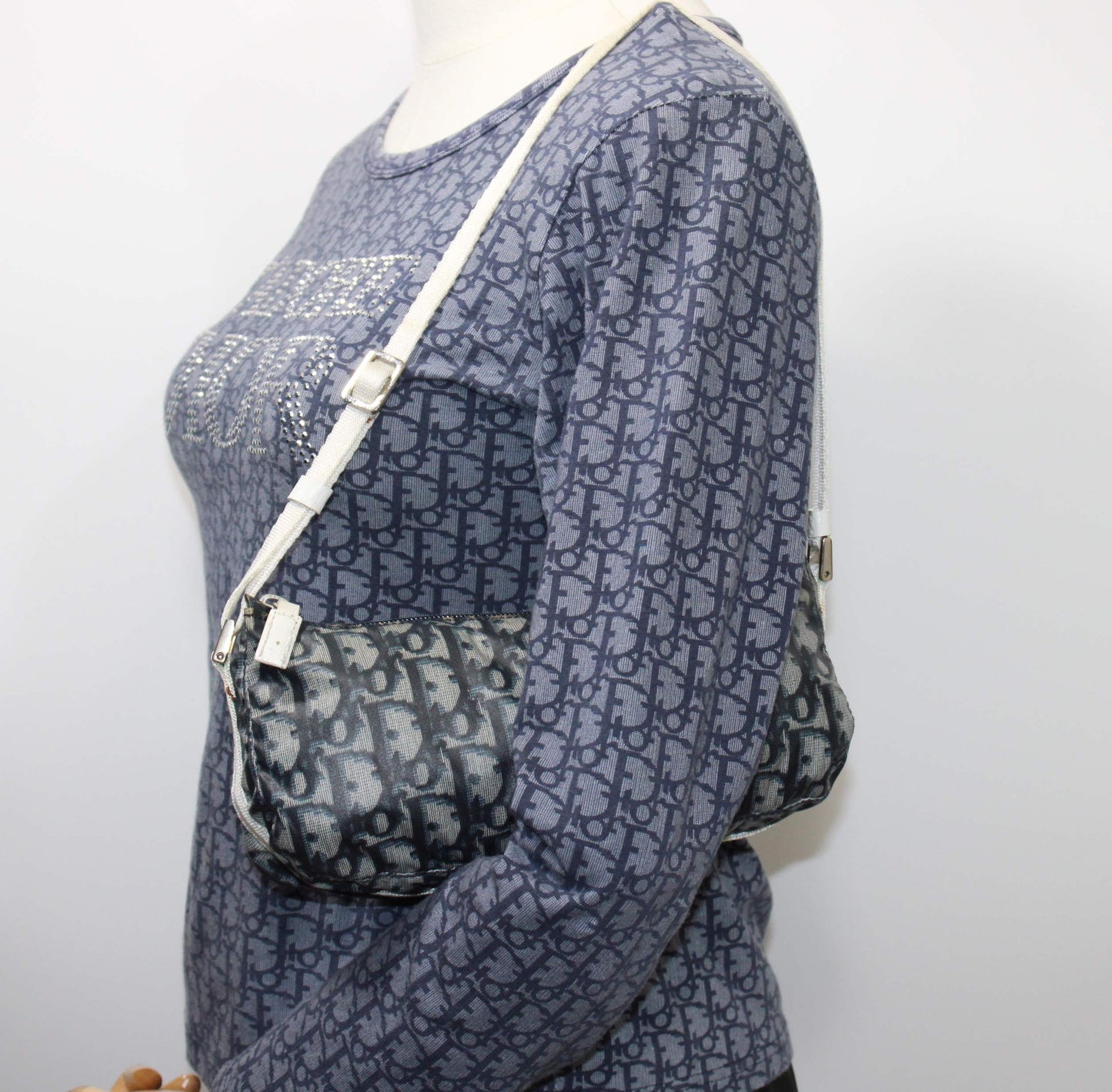 Christian Dior Navy White Trotter Nylon Mini Shoulder Bag