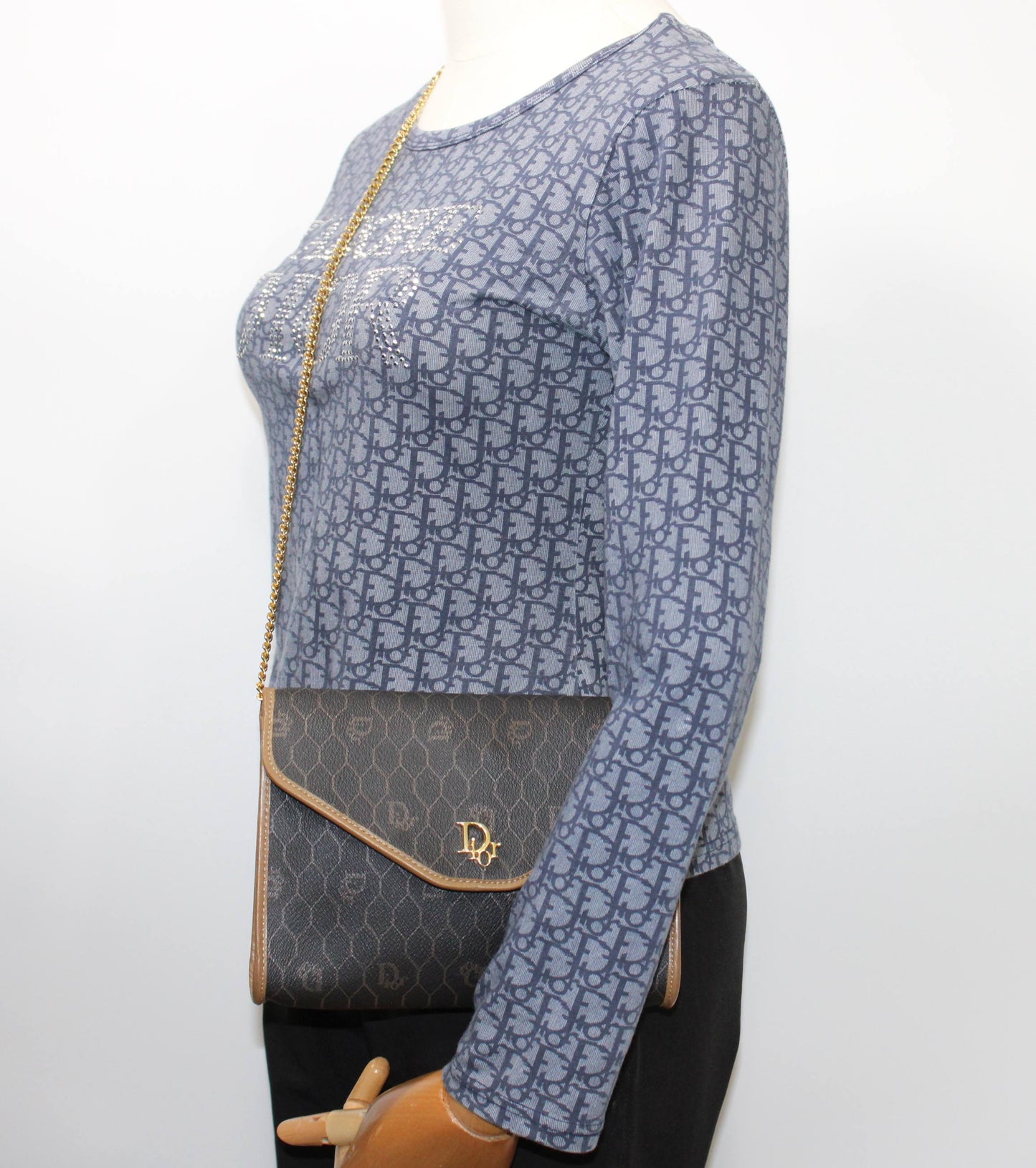 Christian Dior Brown Honeycomb Canvas Leather Chain Shoulder Bag