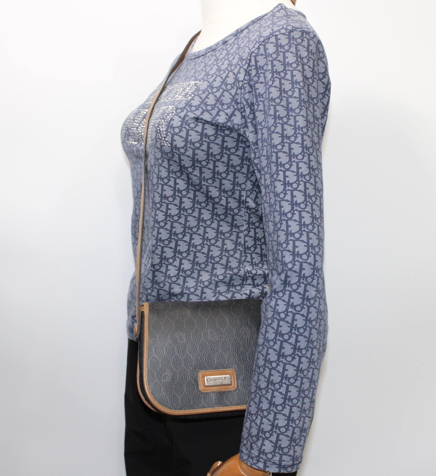 Christian Dior Brown Honeycomb Canvas Leather Crossbody Bag