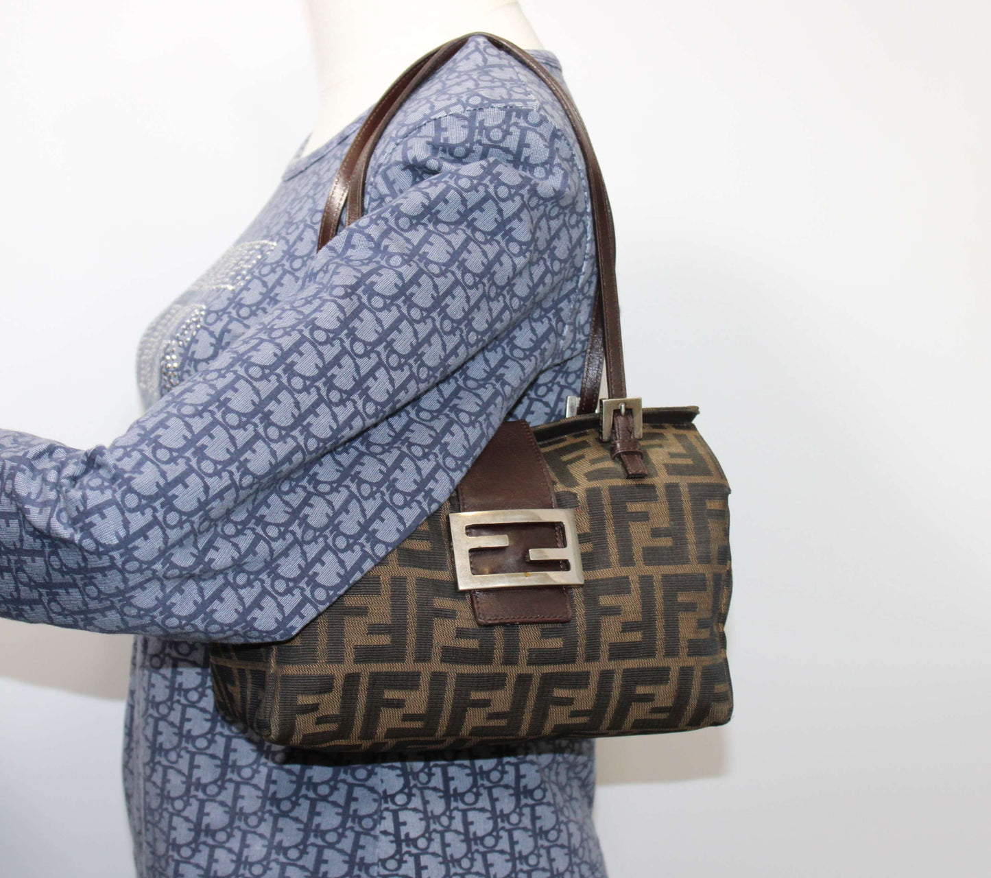 Fendi Brown Zucca Canvas Leather Baguette Shoulder Bag