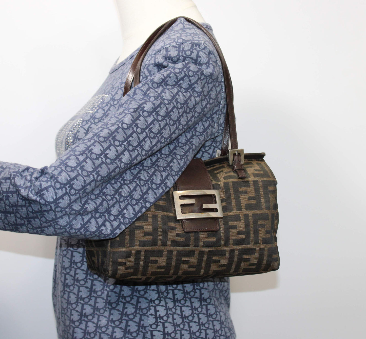 Fendi Brown Zucca Canvas Leather Baguette Shoulder Bag