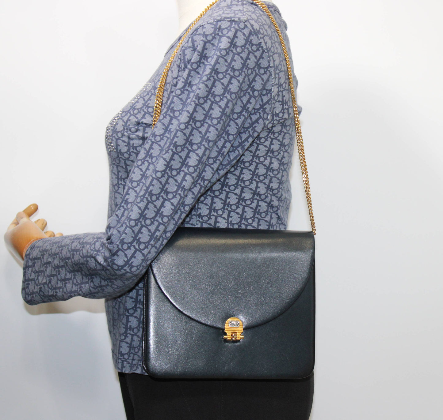 Christian Dior Black Leather Chain Flap Crossbody Bag