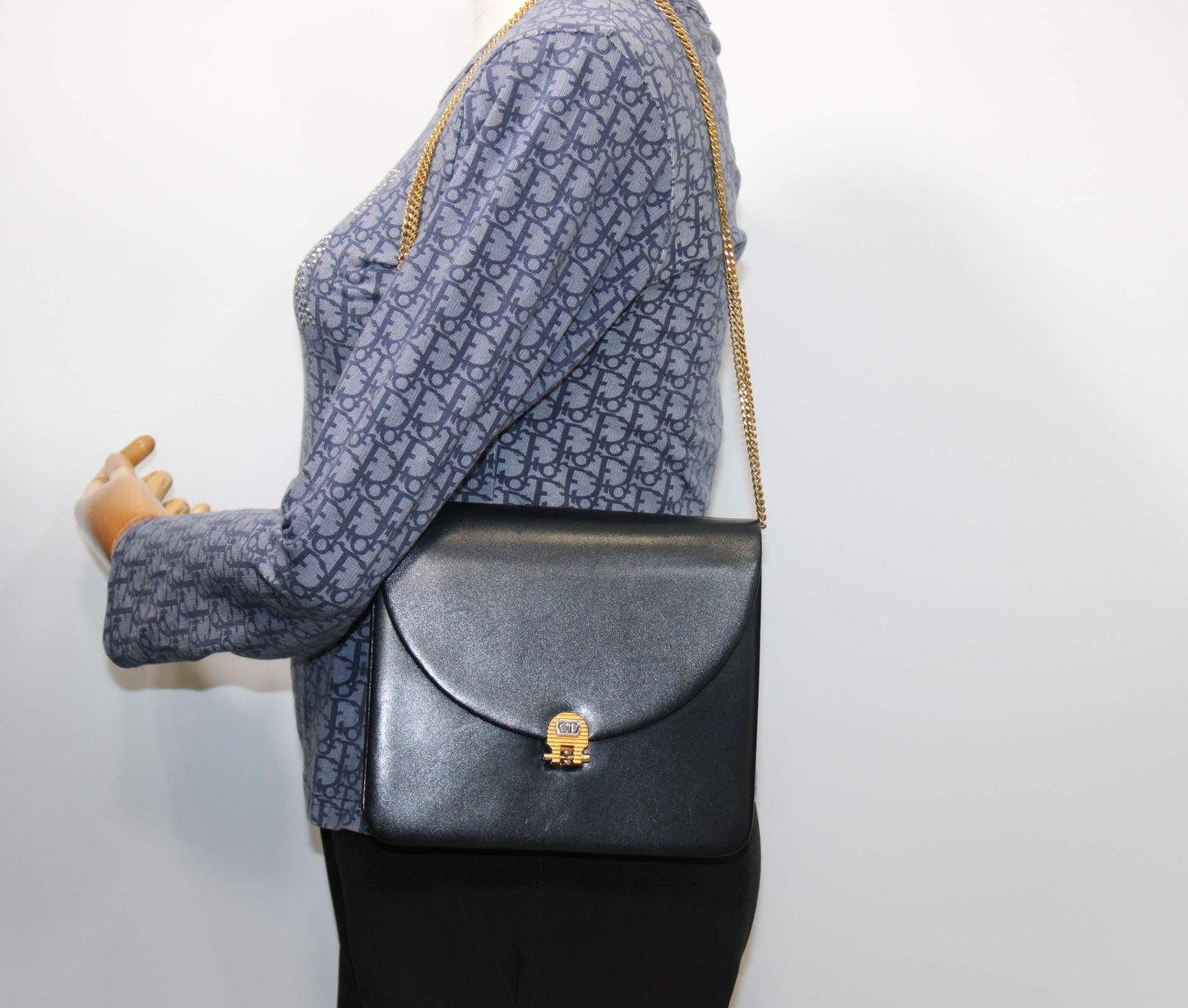 Christian Dior Black Leather Chain Flap Crossbody Bag