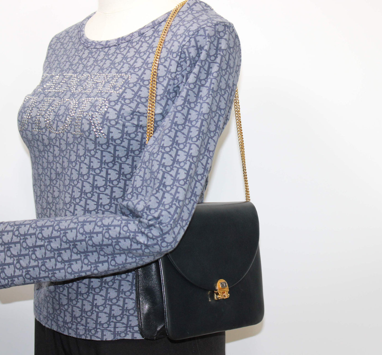 Christian Dior Black Leather Chain Flap Crossbody Bag