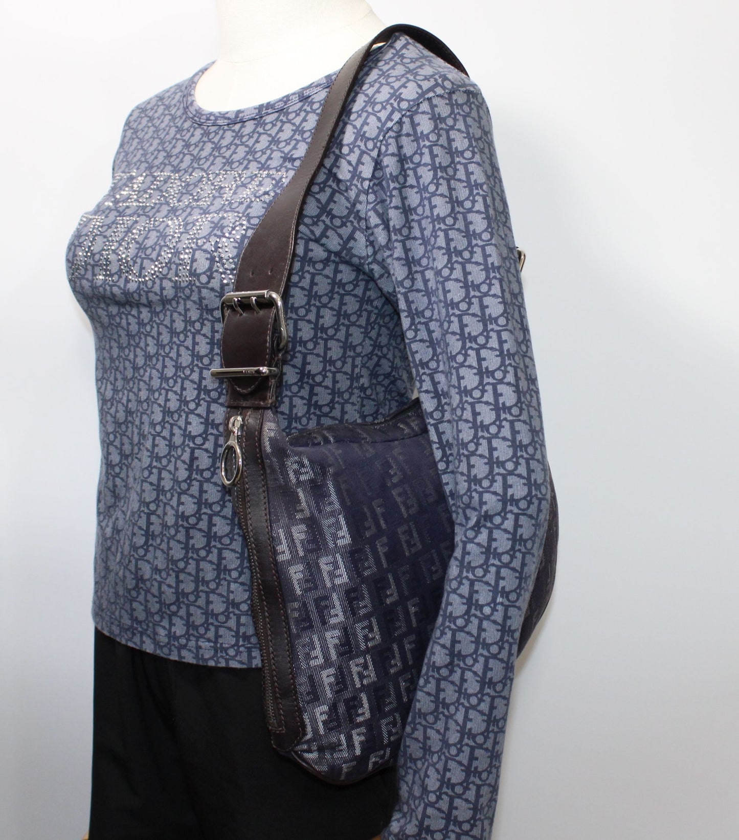 Fendi Blue Purple Zucca Canvas Oyster Shoulder Bag
