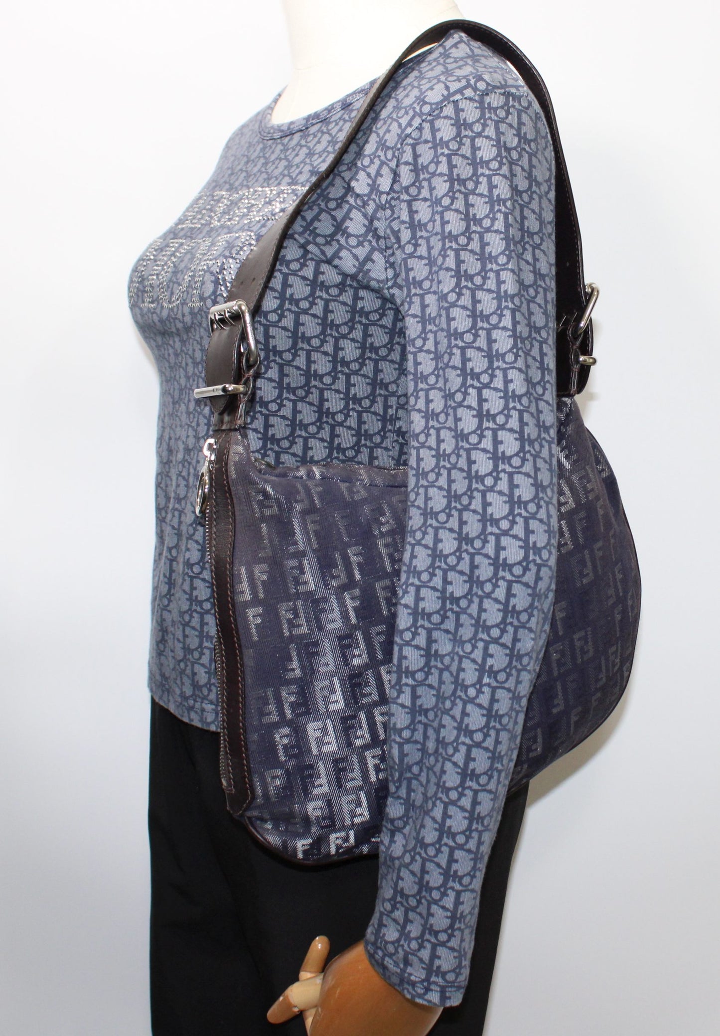 Fendi Blue Purple Zucca Canvas Oyster Shoulder Bag