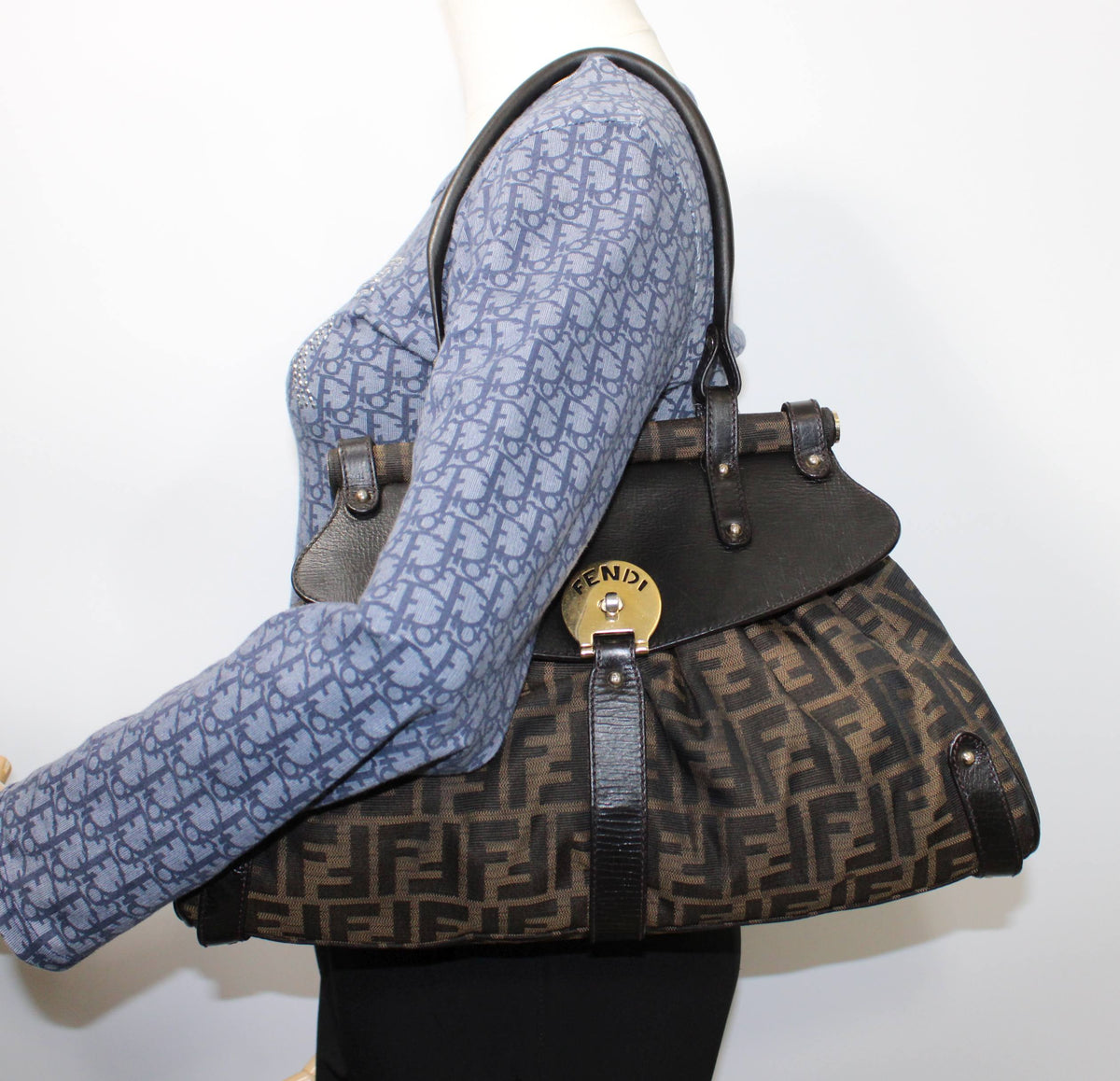 Fendi Brown Zucca Canvas Leather One Handle Flap Bag