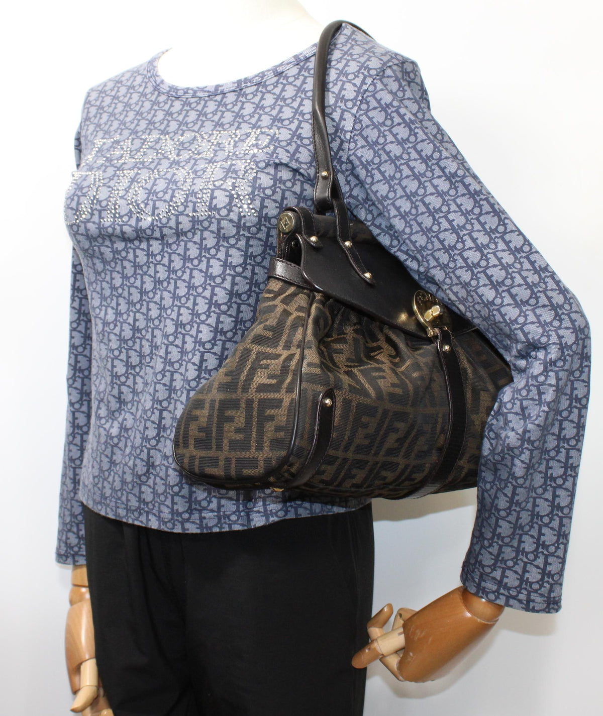 Fendi Brown Zucca Canvas Leather One Handle Flap Bag