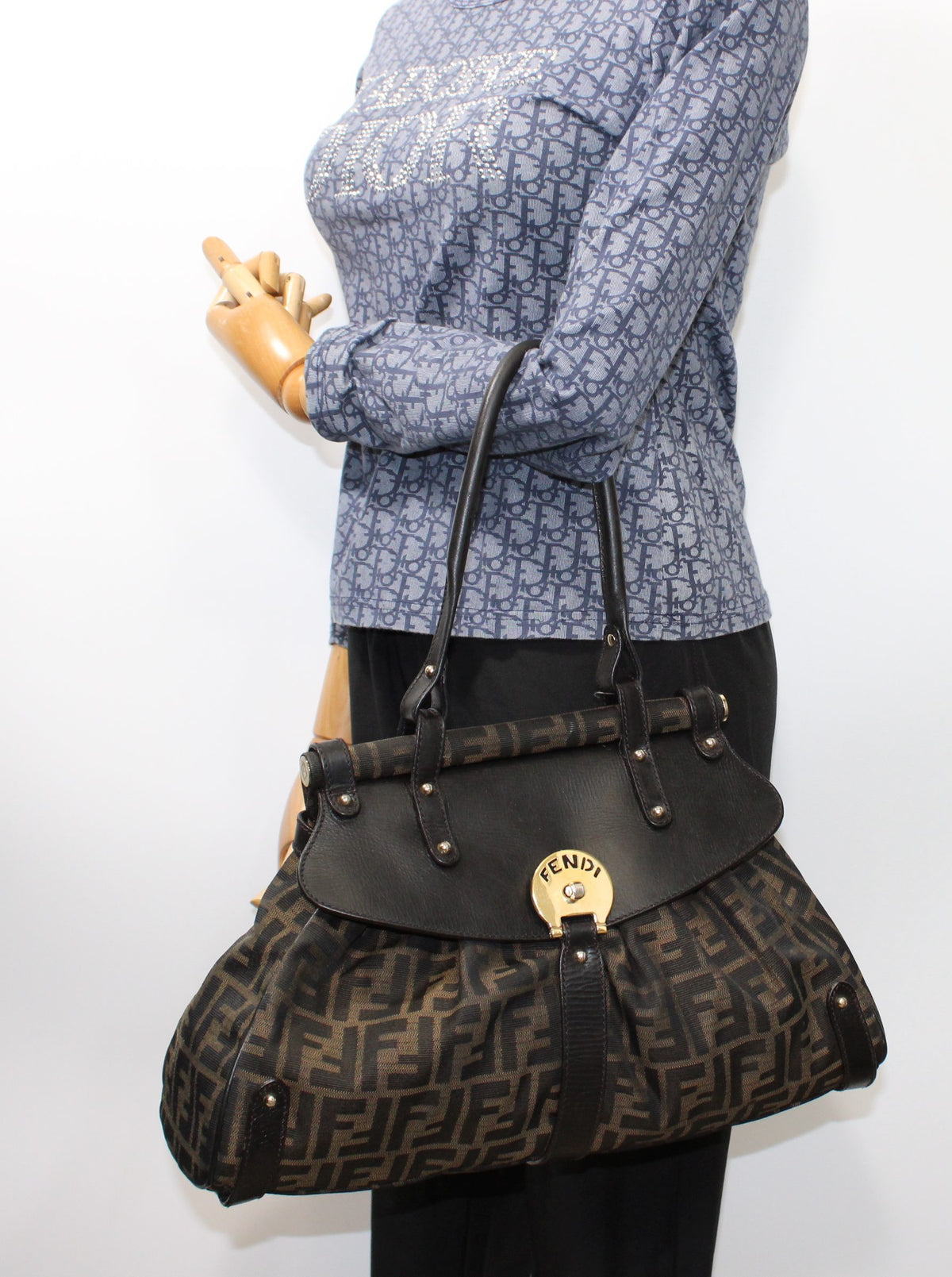 Fendi Brown Zucca Canvas Leather One Handle Flap Bag
