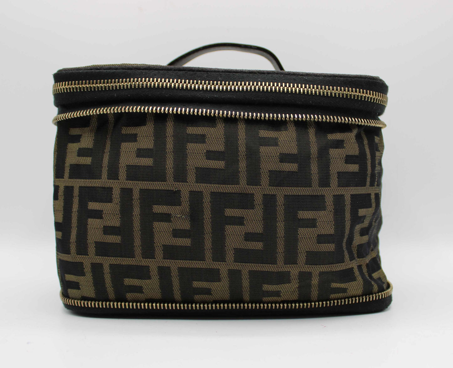 Fendi Brown Zucca Canvas Leather Vanity Pouch Bag