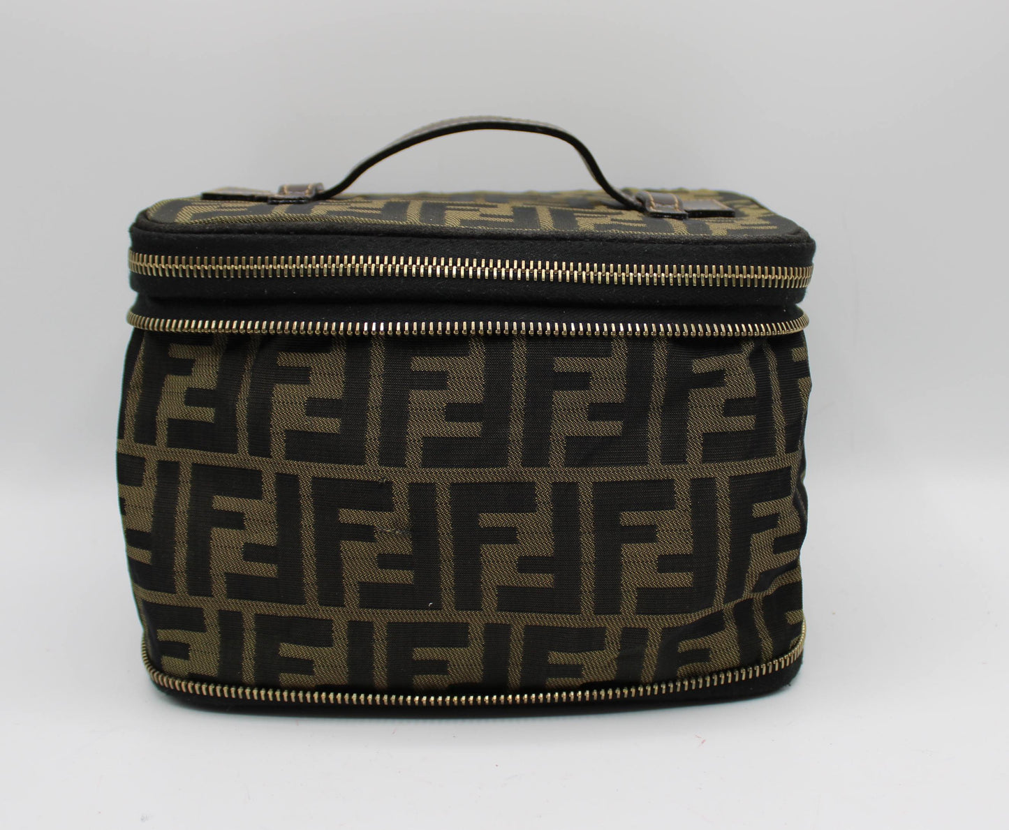 Fendi Brown Zucca Canvas Leather Vanity Pouch Bag