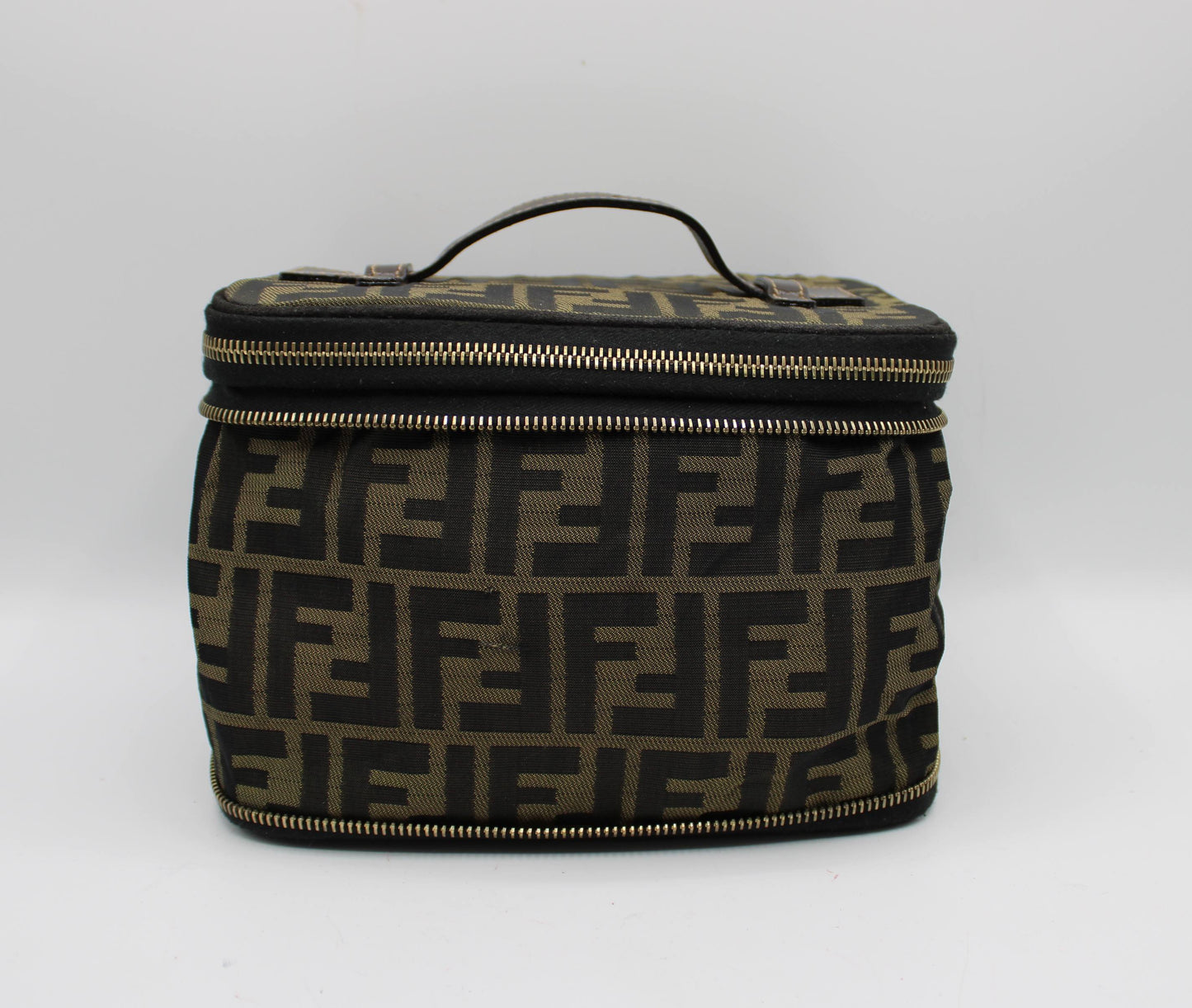Fendi Brown Zucca Canvas Leather Vanity Pouch Bag