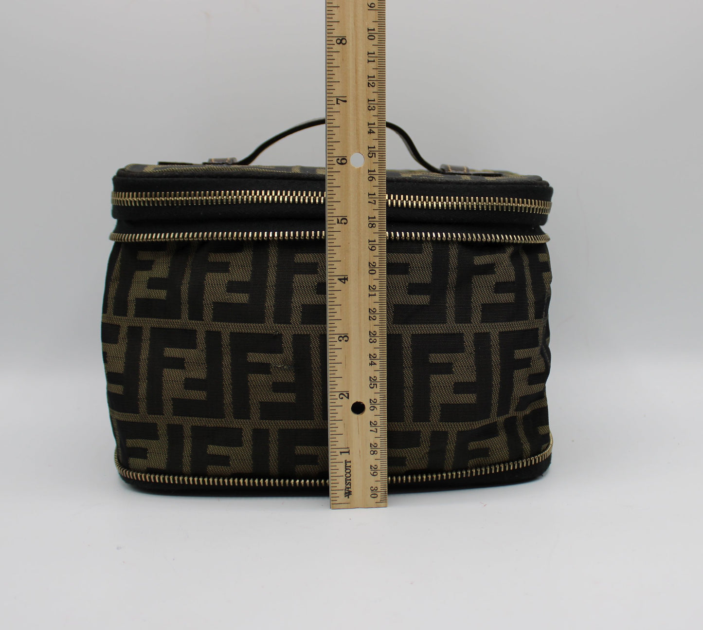 Fendi Brown Zucca Canvas Leather Vanity Pouch Bag