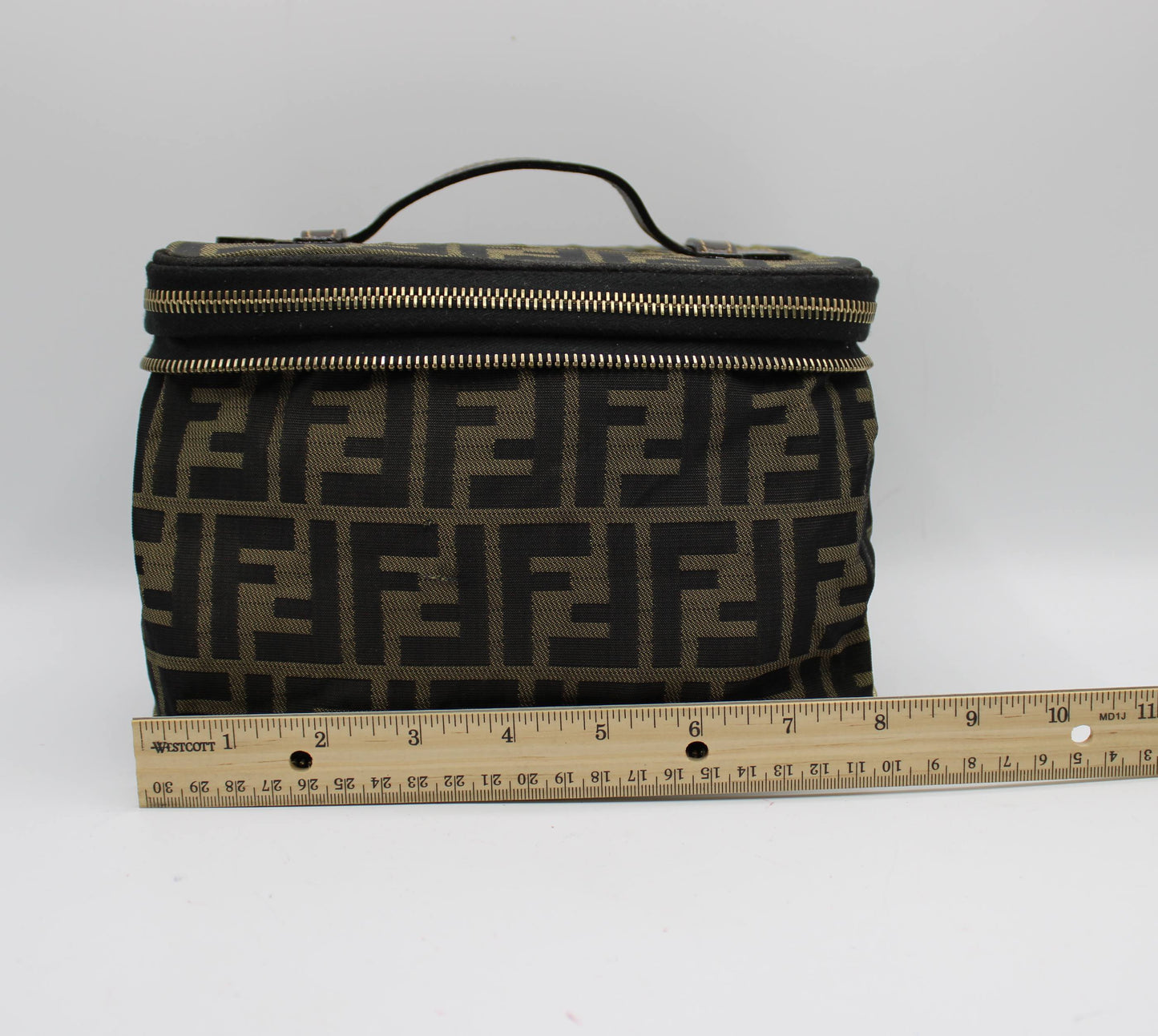 Fendi Brown Zucca Canvas Leather Vanity Pouch Bag