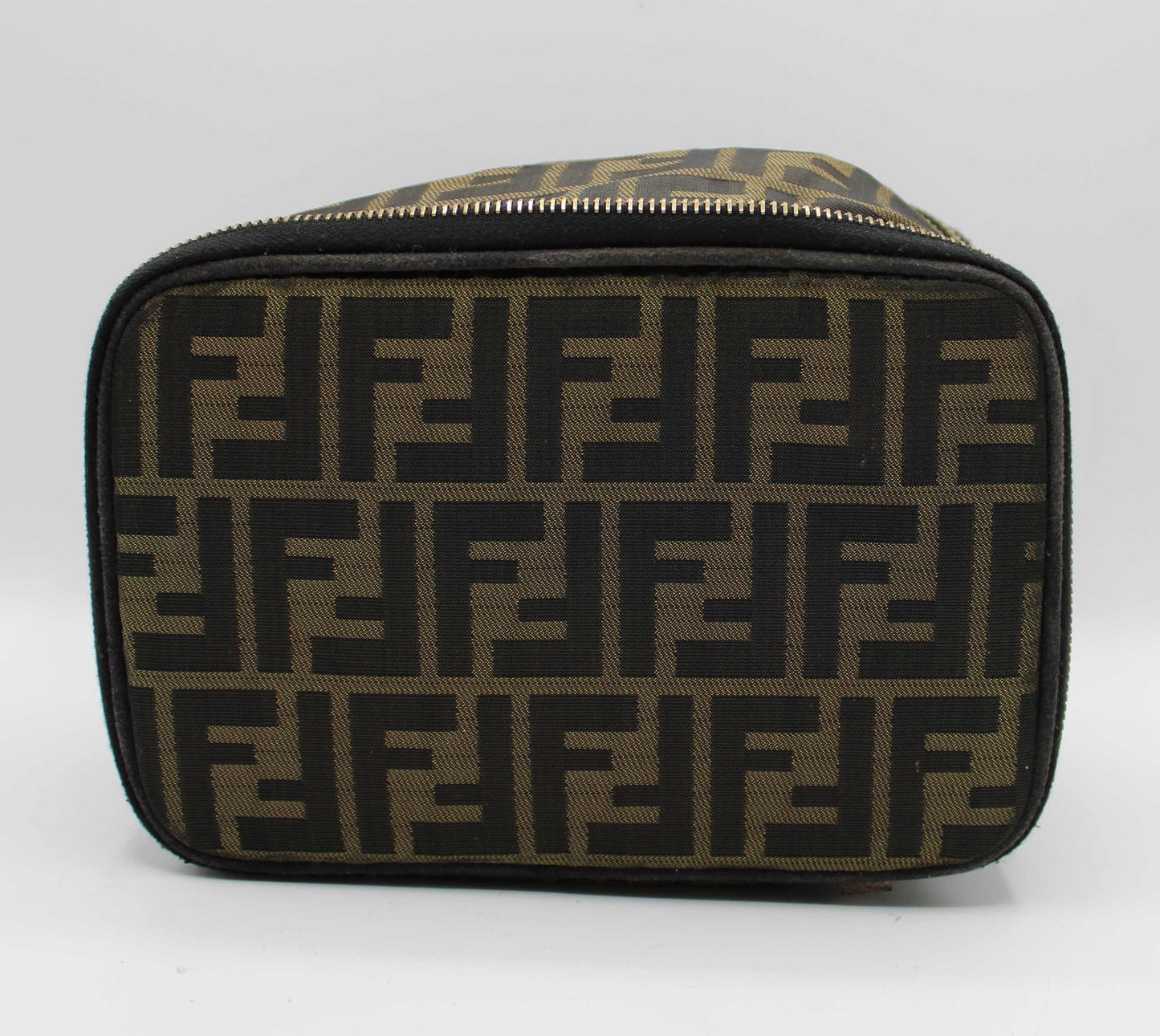 Fendi Brown Zucca Canvas Leather Vanity Pouch Bag