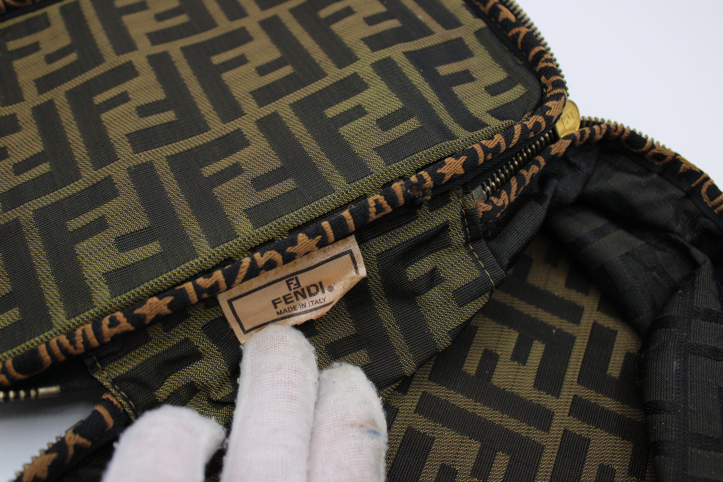Fendi Brown Zucca Canvas Leather Vanity Pouch Bag