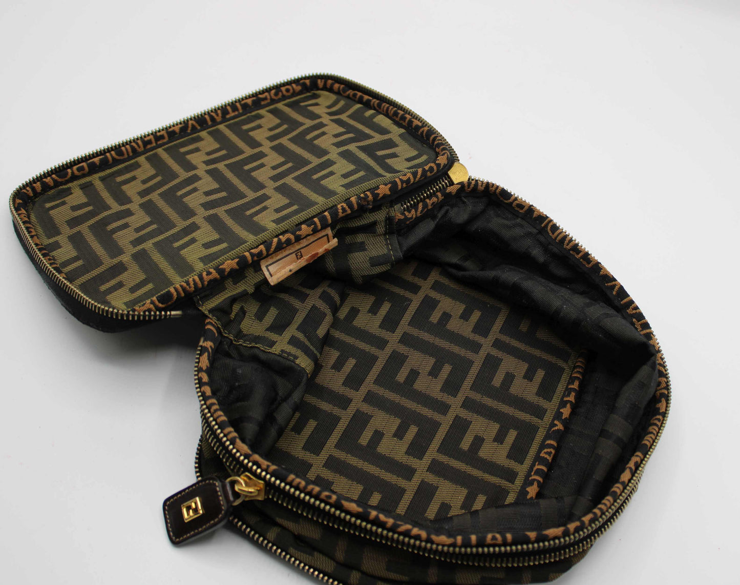 Fendi Brown Zucca Canvas Leather Vanity Pouch Bag