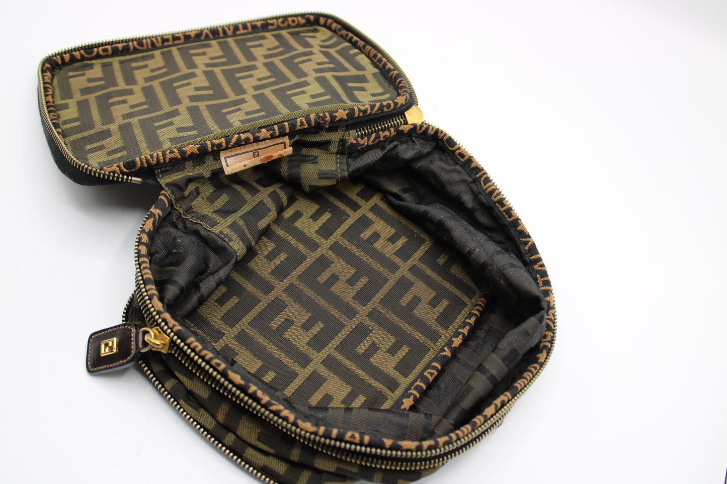 Fendi Brown Zucca Canvas Leather Vanity Pouch Bag