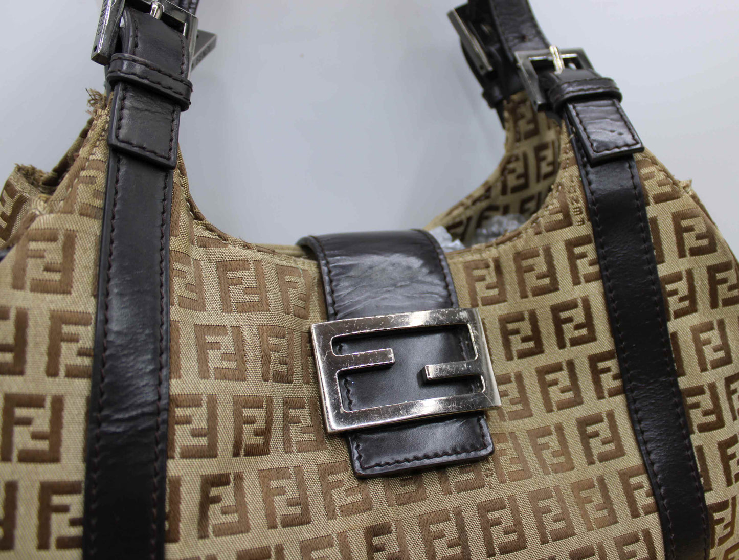 Fendi Brown Zucca Canvas Leather Baguette Shoulder Tote Bag