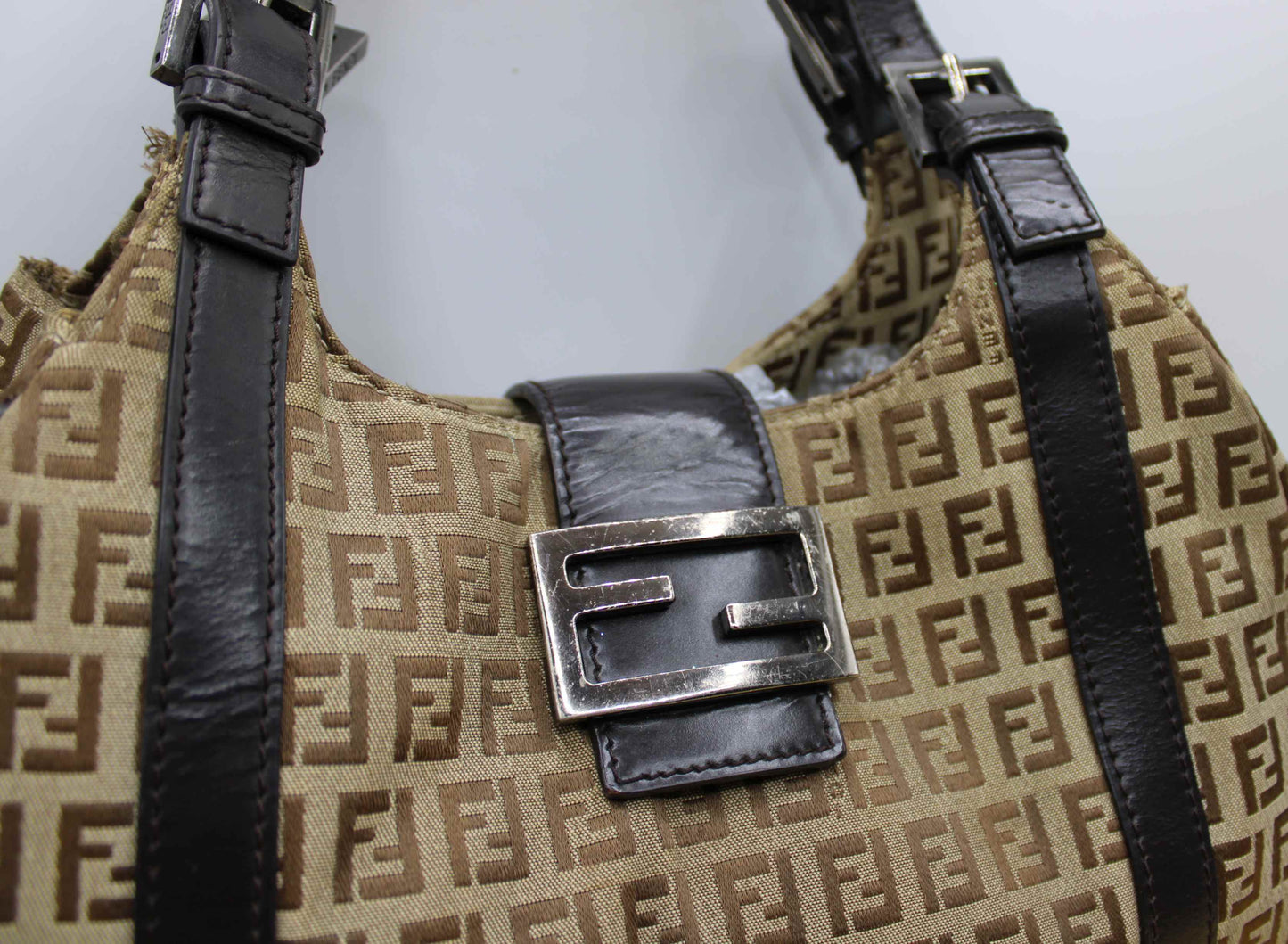 Fendi Brown Zucca Canvas Leather Baguette Shoulder Tote Bag