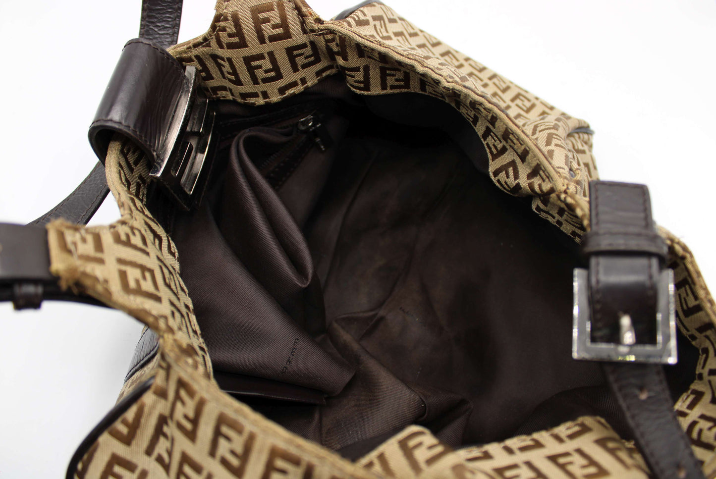 Fendi Brown Zucca Canvas Leather Baguette Shoulder Tote Bag