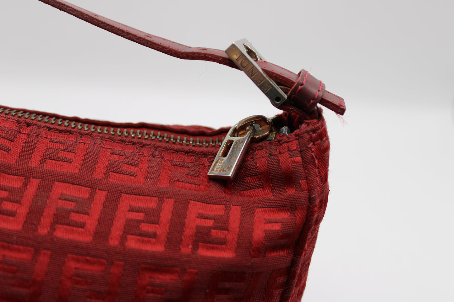 Fendi Red Zucca Canvas Pochette Shoulder Bag