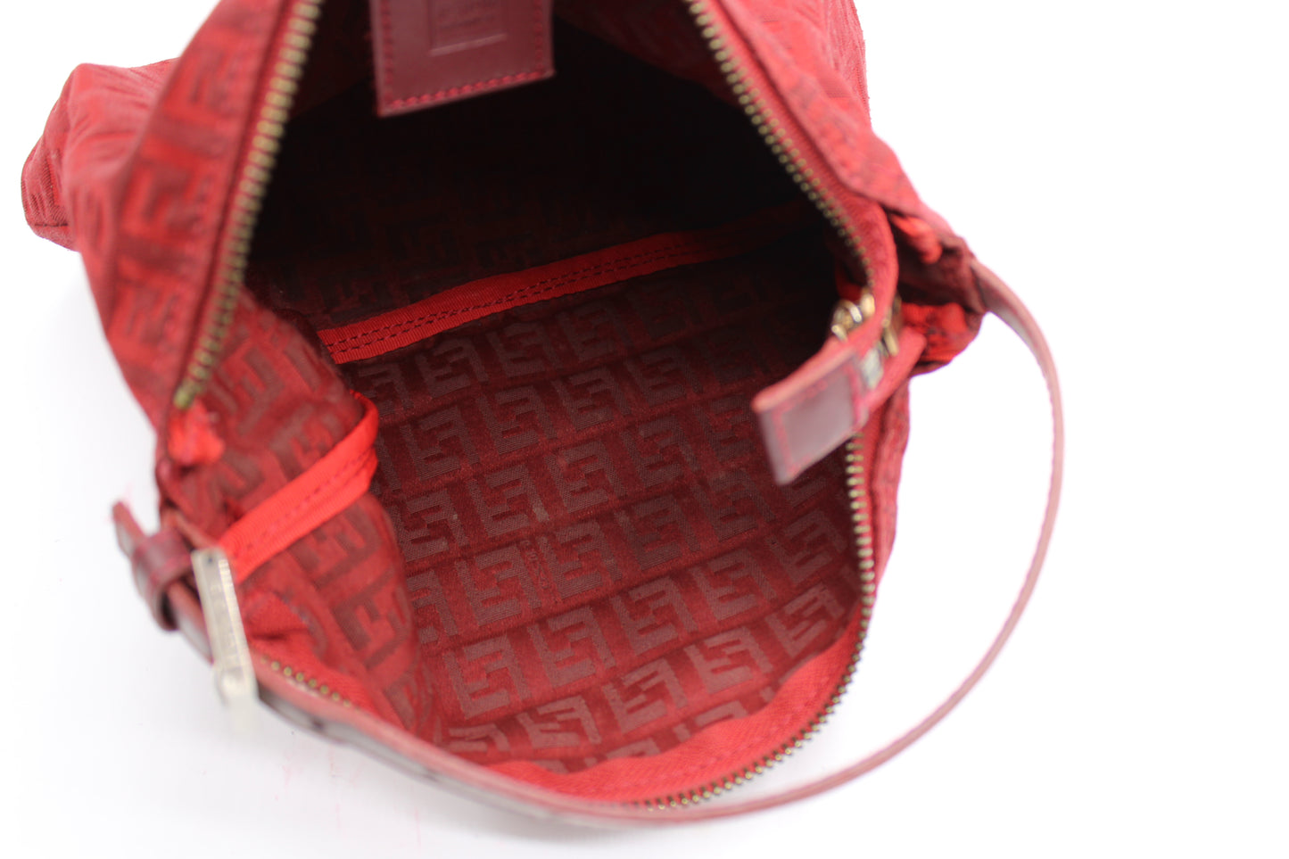 Fendi Red Zucca Canvas Pochette Shoulder Bag
