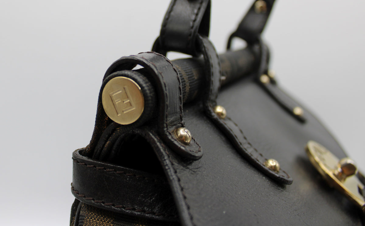 Fendi Brown Zucca Canvas Leather One Handle Flap Bag